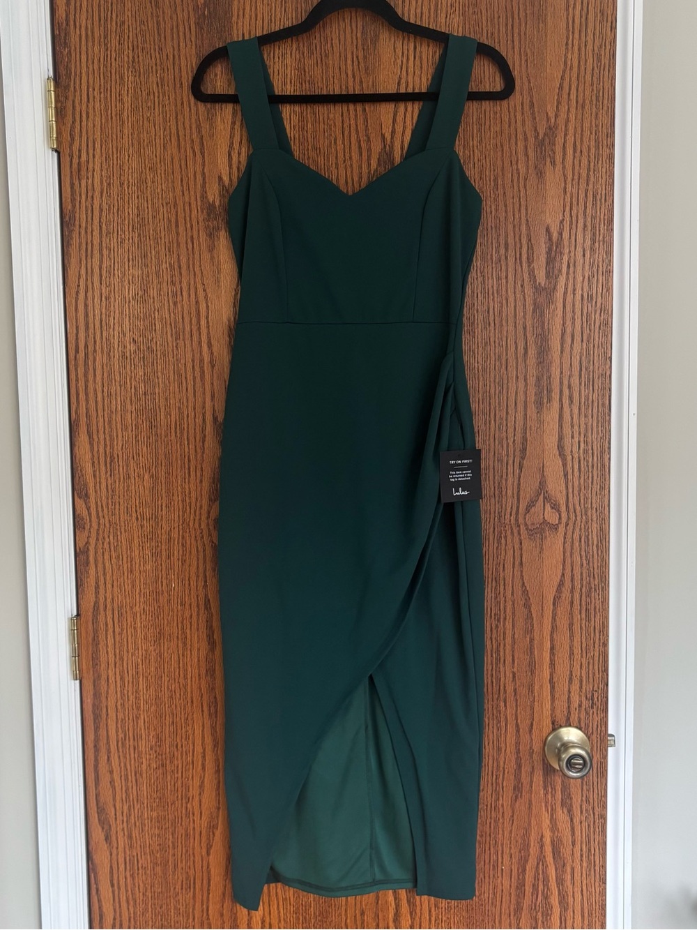 NWT Lulu's Emerald Green Draped Midi Dress | Women’s Size L